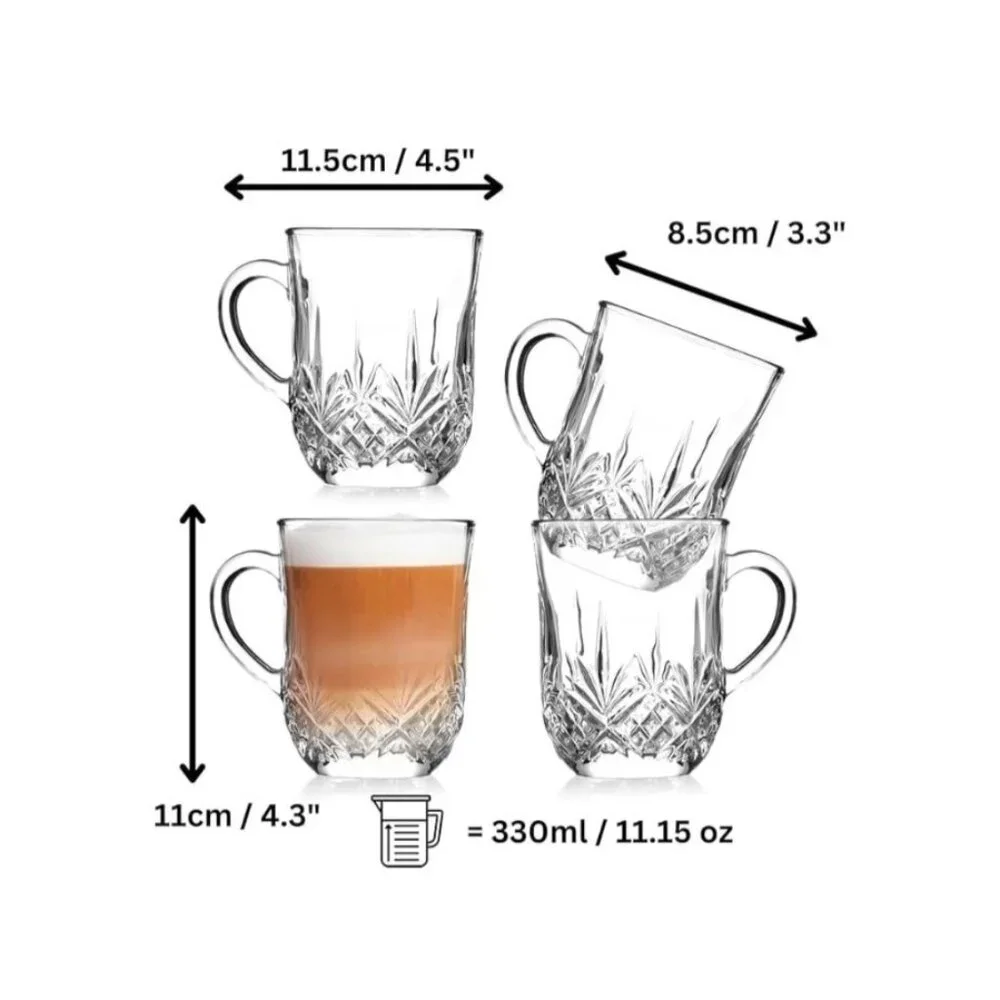 Muldale Crystal Coffee Glasses With Handles Dishwasher Safe Mulled Cider‎ Mugs